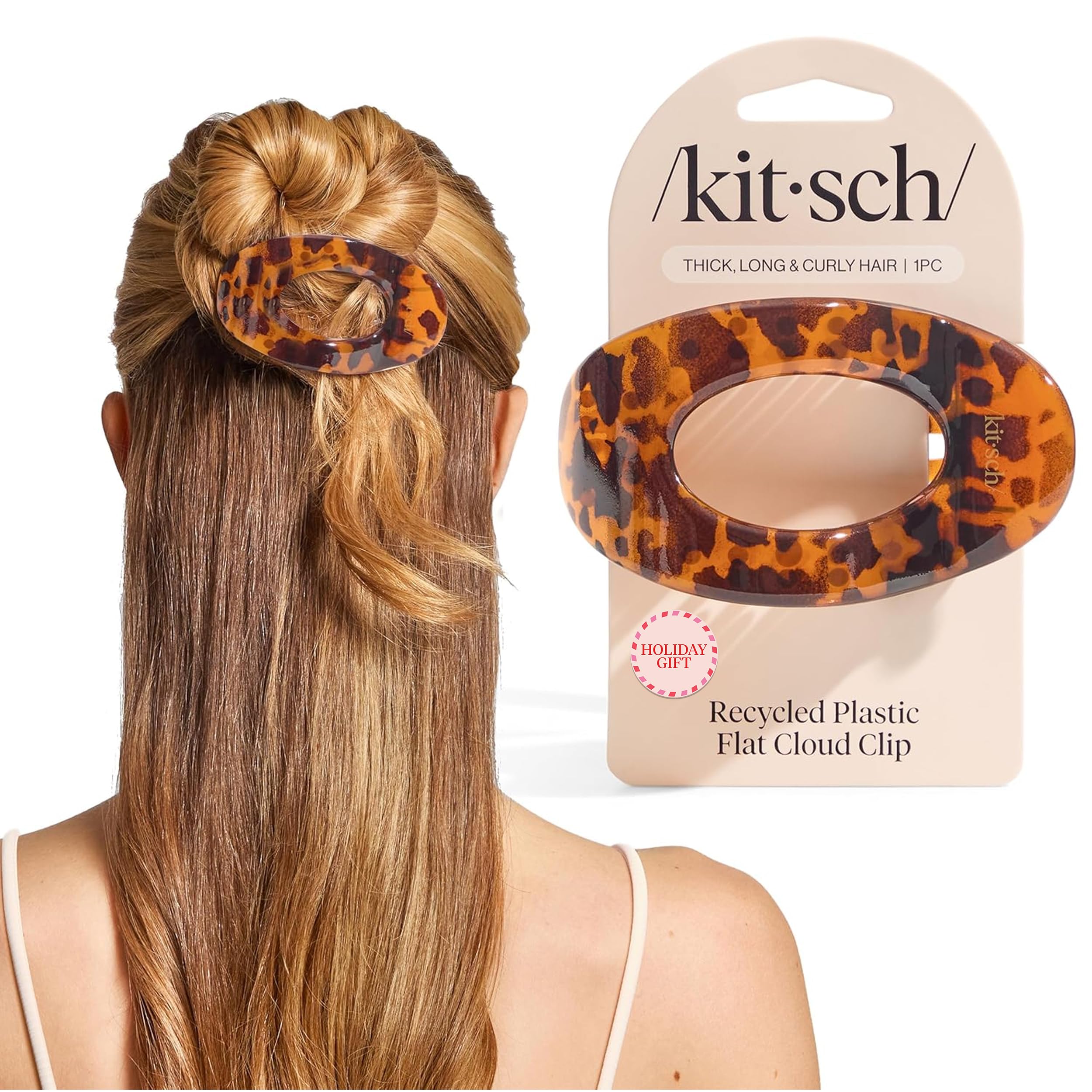 Kitsch ラージフラットクロウクリップ 女性用 - スタイリッシュなフラットヘアクリップ、太い髪と細い髪のための強力なホールド|滑り止めで安全、快適な一日中着用|女性への理想的なギフト - べっ甲デザイン