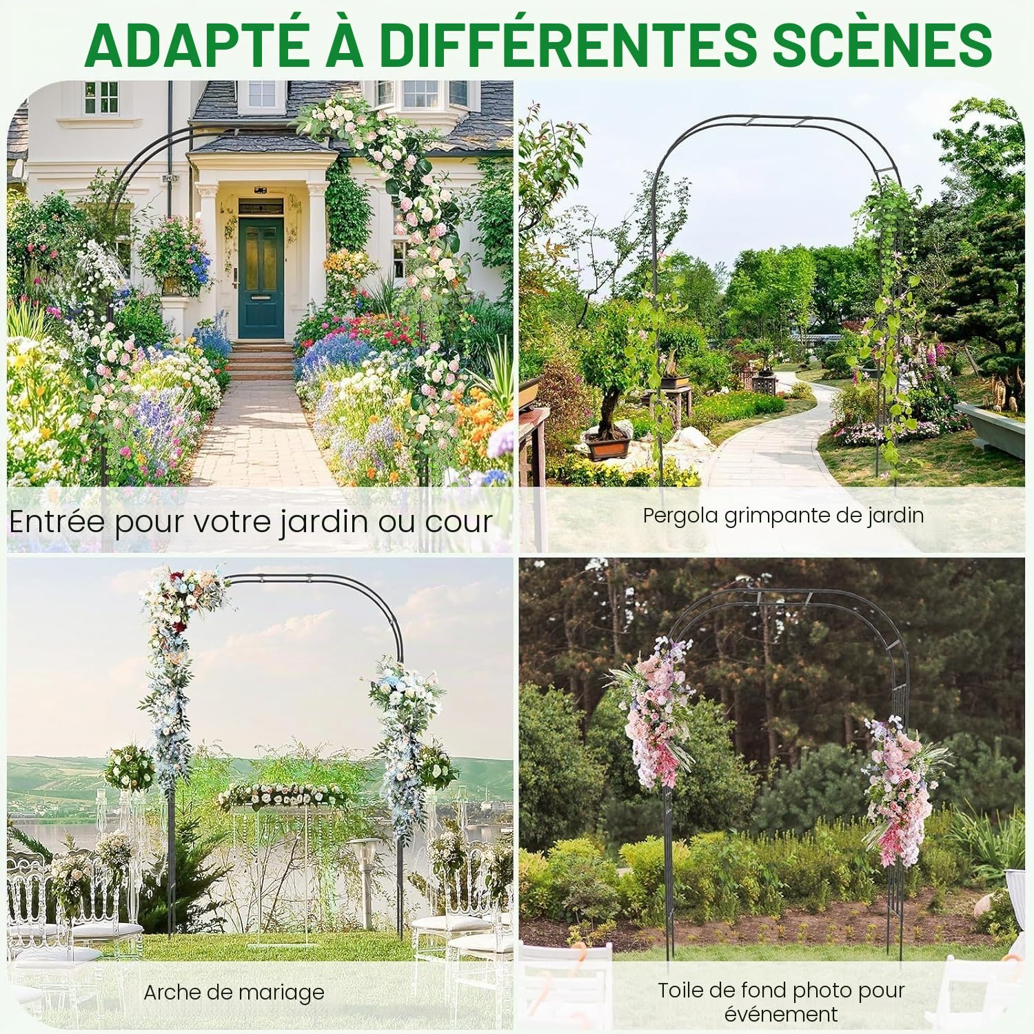 FANTASK Arche de Jardin en métal pour Plantes grimpantes, Roses et Fleurs, Arche de Jardin Treillis, Noir