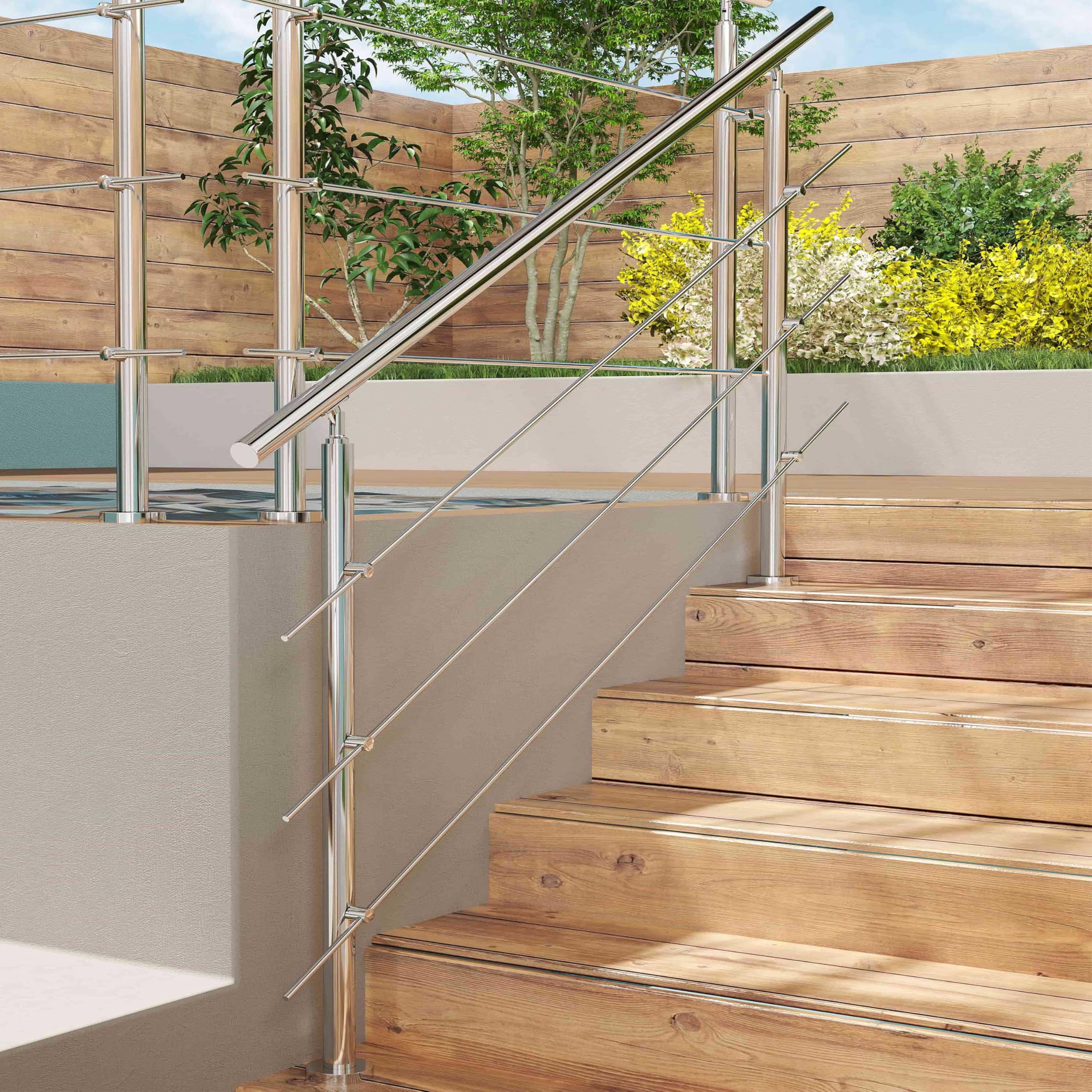 Barrière de sécurité inox anticorrosion de 100cm avec 3 traverses et main courante de balcon