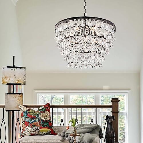 Miniatura 3 de PAPAYA Lámparas de araña de cristal antiguo, los candelabros redondos de metal pintado en oro de granja son muy adecuados para cocina, isla de