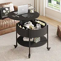 Mesa de centro pequena de 68 cm, mesa de centro redonda canelada com armazenamento, mesa central moderna com mesa elevatória para sala de estar, escritório em casa, preta
