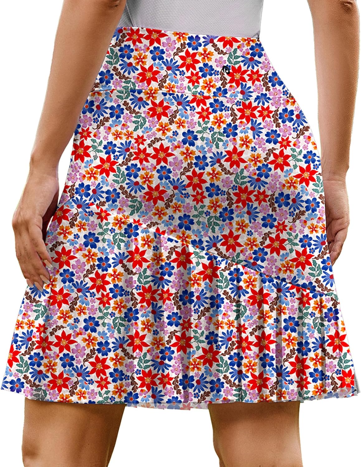 PINSPARK Golf Skirts for Women 20" Modest Knee Length Skort Pleated Tennis Skirt with Shorts High Waisted Tummy Control Skort