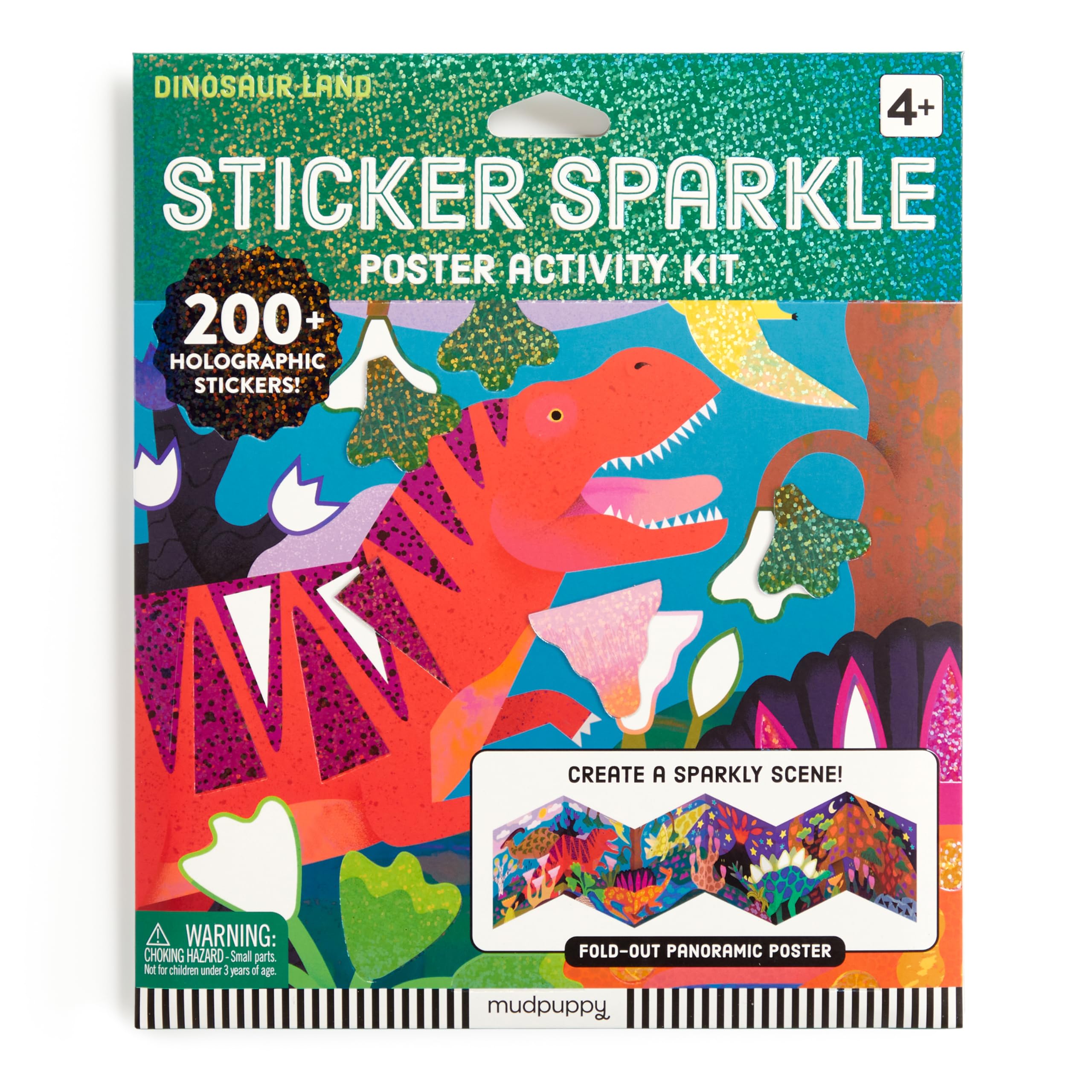 Mudpuppy Dinosaur Land - Sticker Sparkle Poster Activity Kit With Illustrations of Prehistoric Dinosaurs For Children Ages 4 And Up