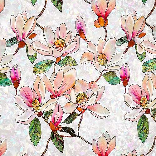 Stained Glass Window Film, Decorative Floral Window Privacy Film with