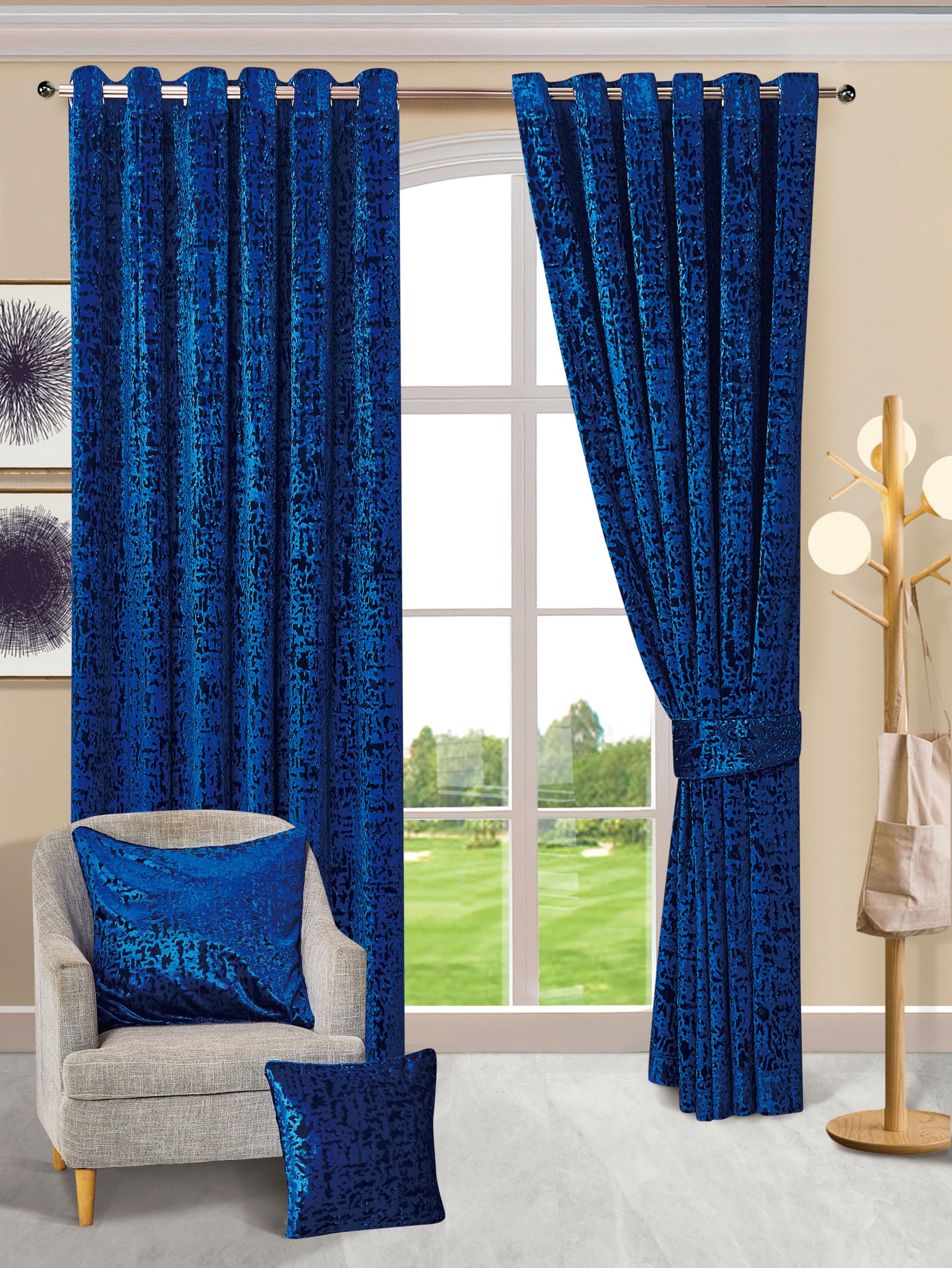 Best Linen Crushed Velvet Curtains for Living Room, Bed Room, Home & Office Ring Top Curtains Pair Panels Santiago Modern Drapes (W 90 X L 54, Royal Blue)