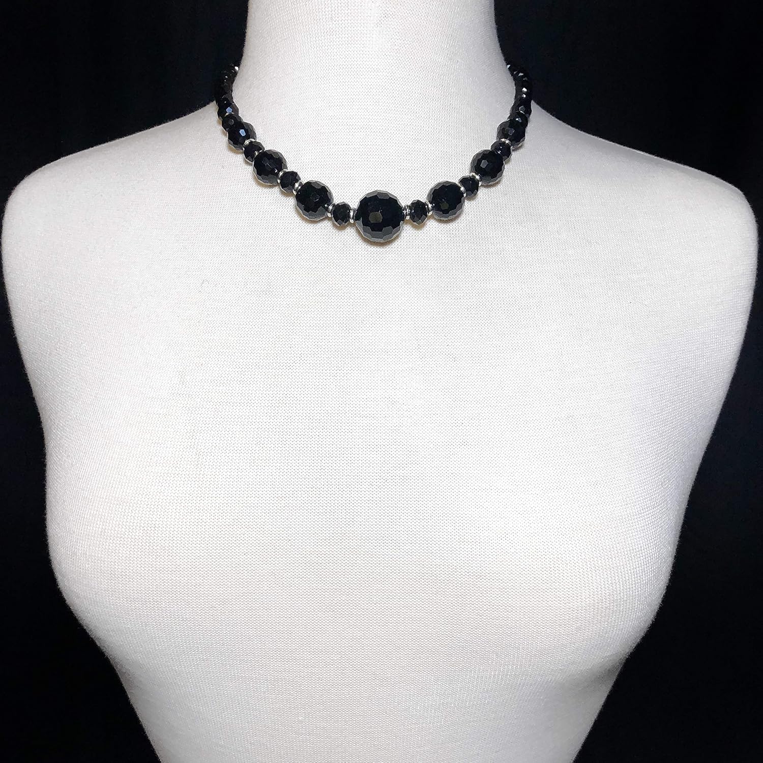 Gypsy Jewels Beveled Glass Beads Single Strand Simple Statement Necklace & Dangle Earrings Set (Black)