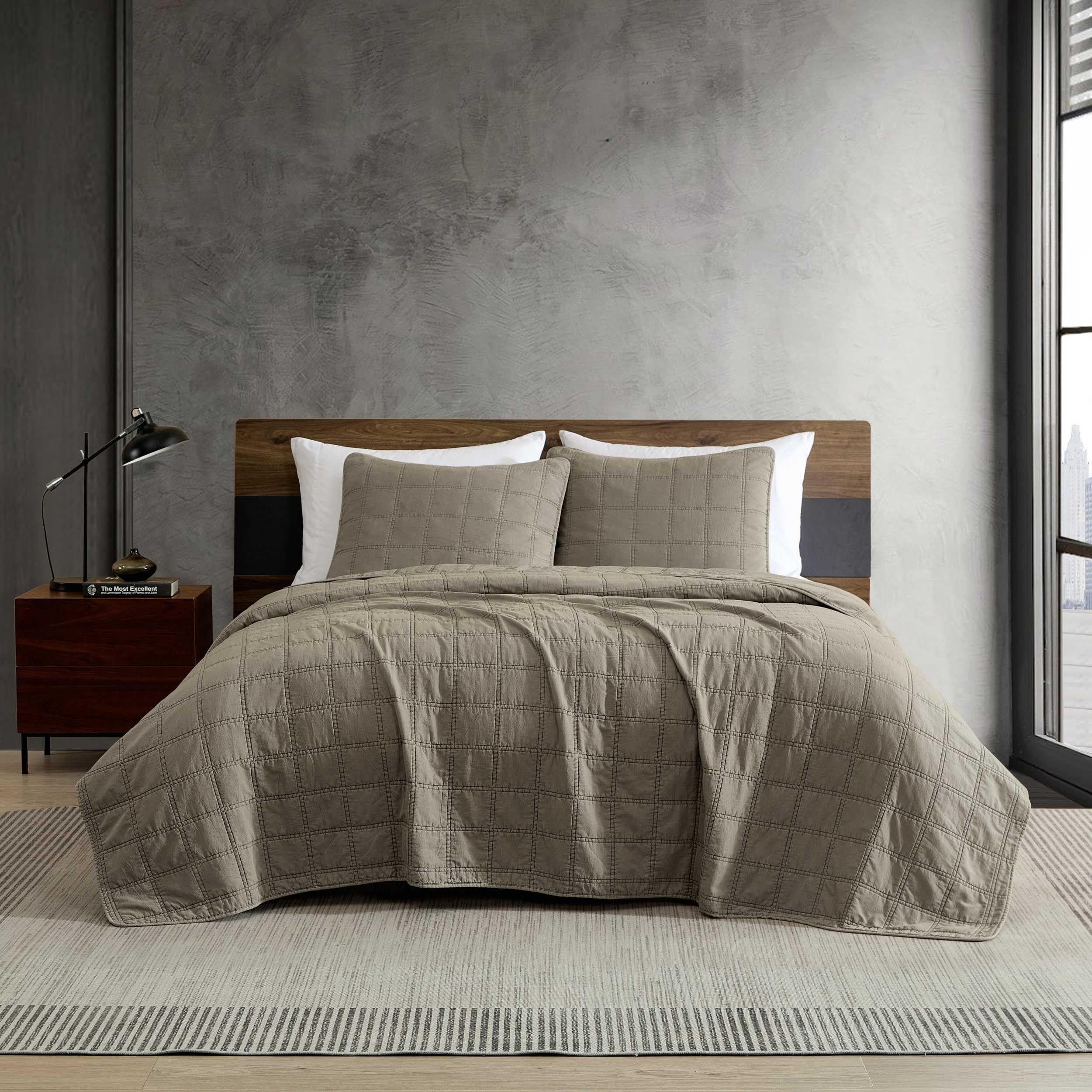 Parure de lit grand lit Kenneth Cole housse couette marron coton