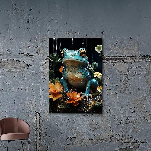 Vintage Frog Mushroom Wall Art Prints,Cute Frog Mushroom For Kids Classroom Retro Creativity Nature Illustration Print Wall Art Picture for Living