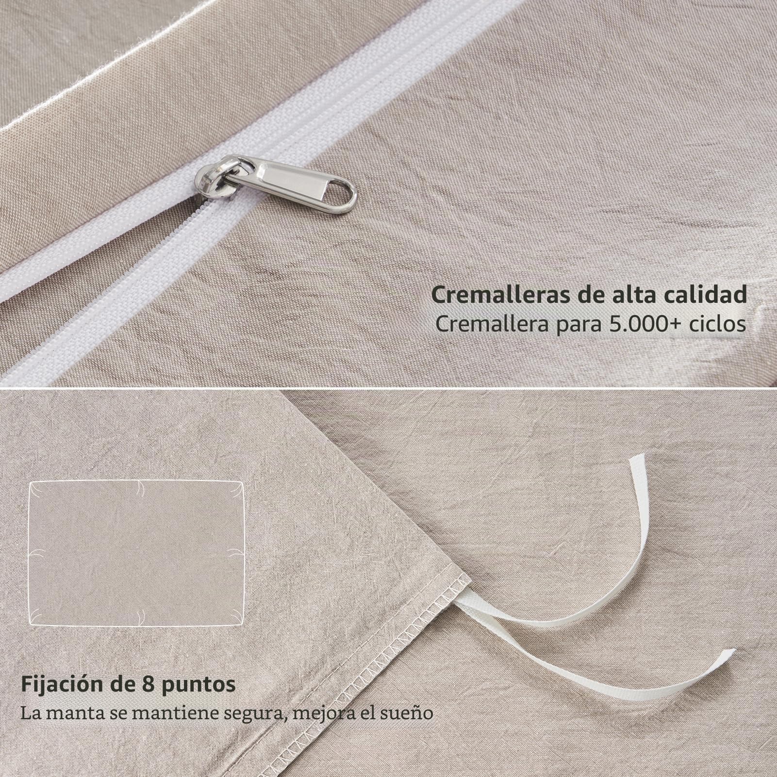 Funda Nórdica Cama 180 Lino,Algodón Lavado Súper Suave con Cremallera, Certificación Oeko-Tex 1 Funda de Edredón 240x220 + 2 Fundas de Almohada 80x80 cm