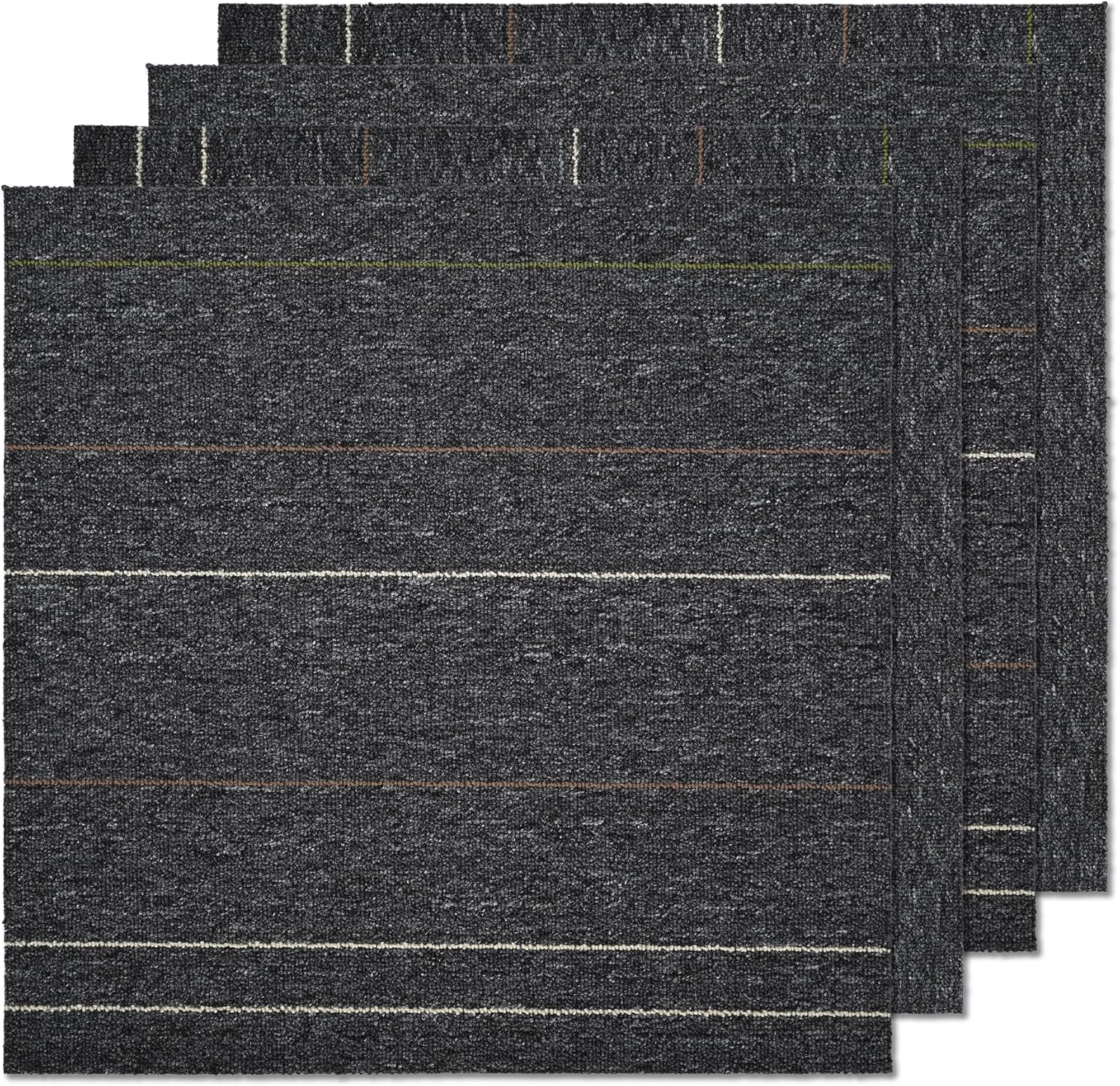 20Pcs Carpet Square Tiles 20'' x 20'' Commercial Heavy Duty Carpet Squares Cuttable Carpet Floor Tile Washable for Home Office Hotel, Dark Gray Stripe