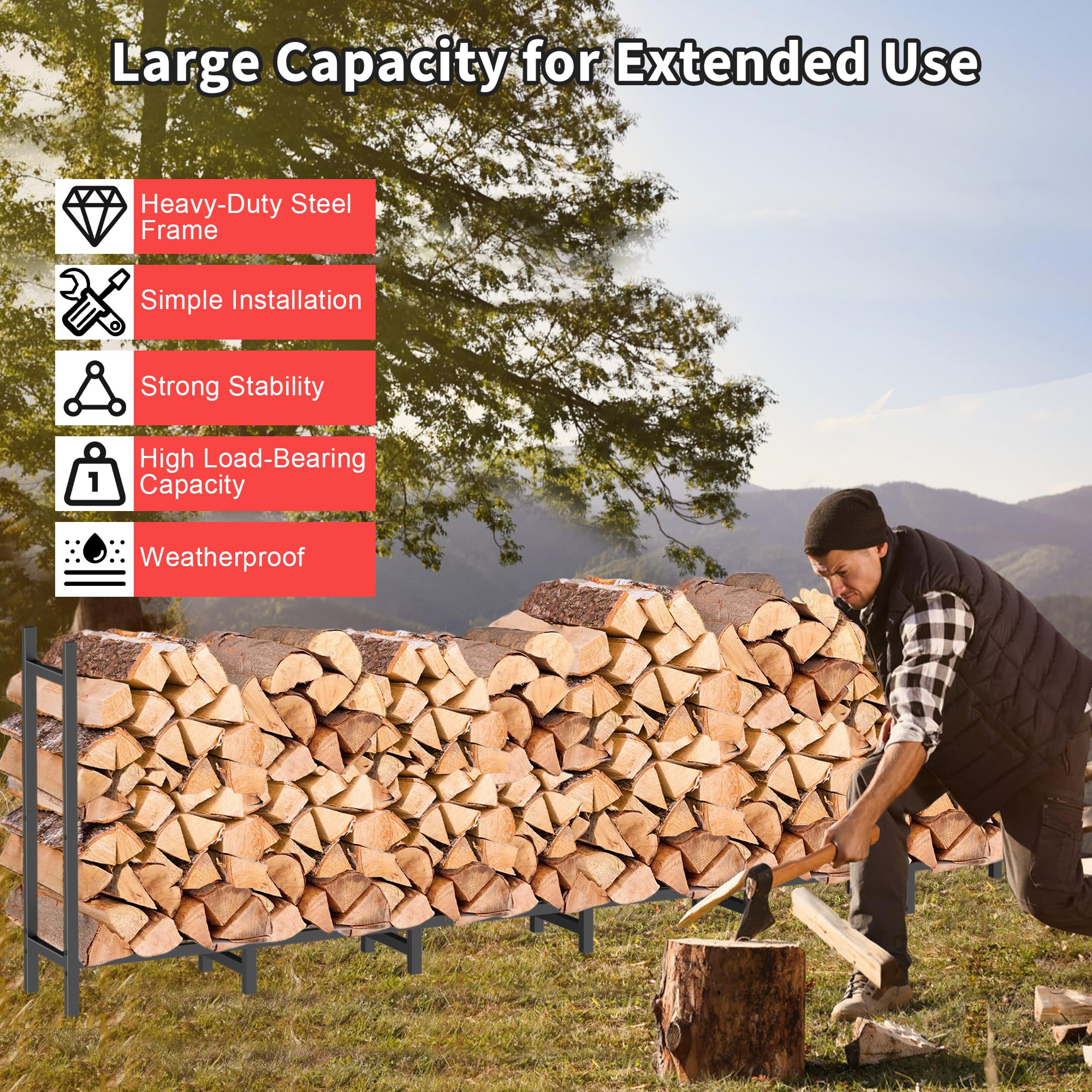 Snapklik.com : 8ft Firewood Rack Outdoor, Heavy Duty Fire Wood Stand ...