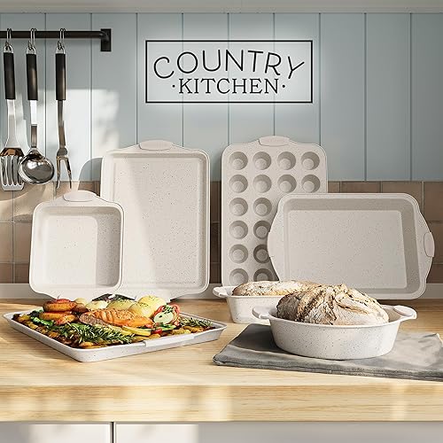 Miniatura 32 de Country Kitchen Juego de utensilios para hornear apilables antiadherentes, resistentes, duraderos, de fácil liberación, color rojo, 10