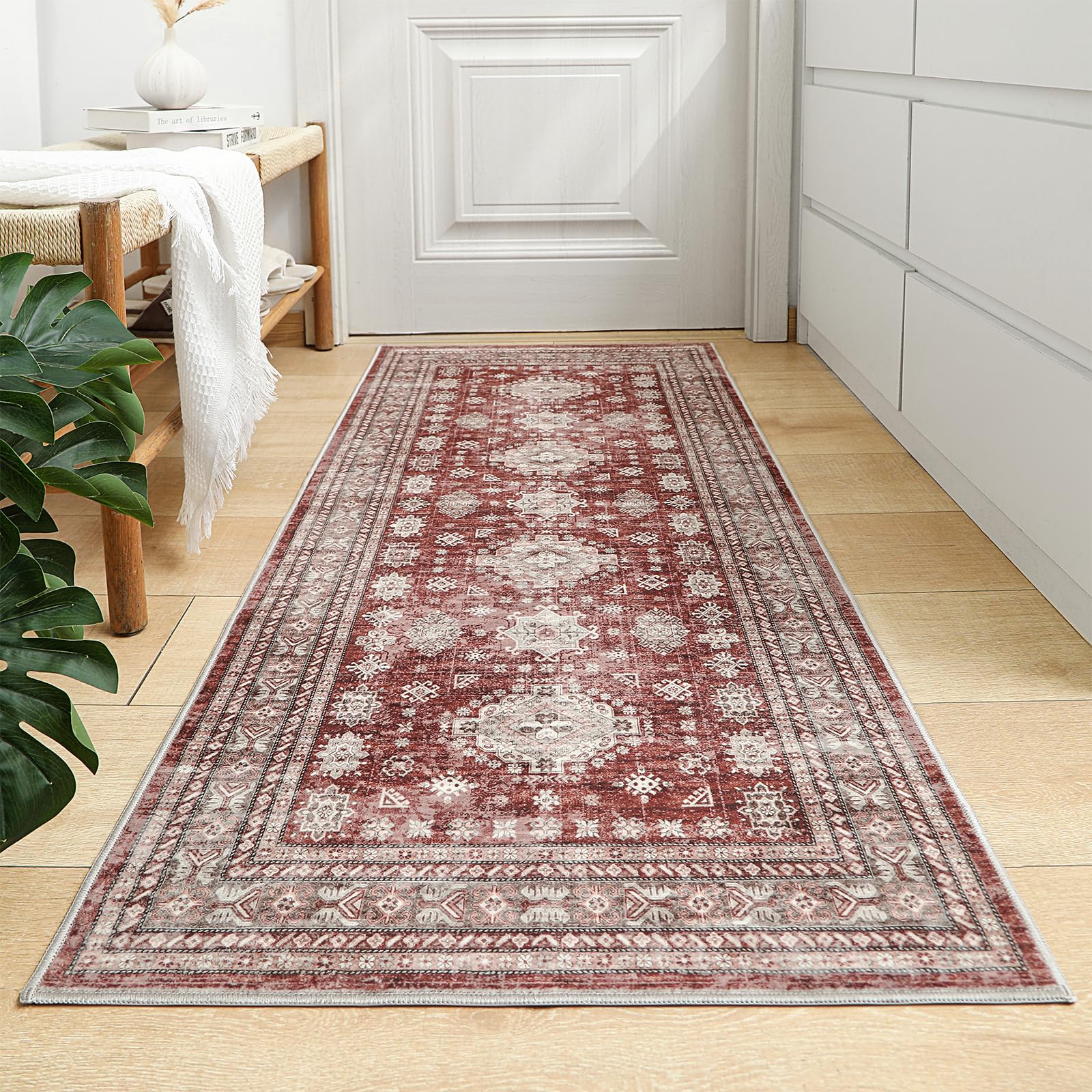 Nestiva Boho Vintage 2x5 Runner Rug, Lightweight Washable Trendy Faded Rug, Non Slip Hallway Runner Rug Indoor Entryway Entrance Mat for Hallways,