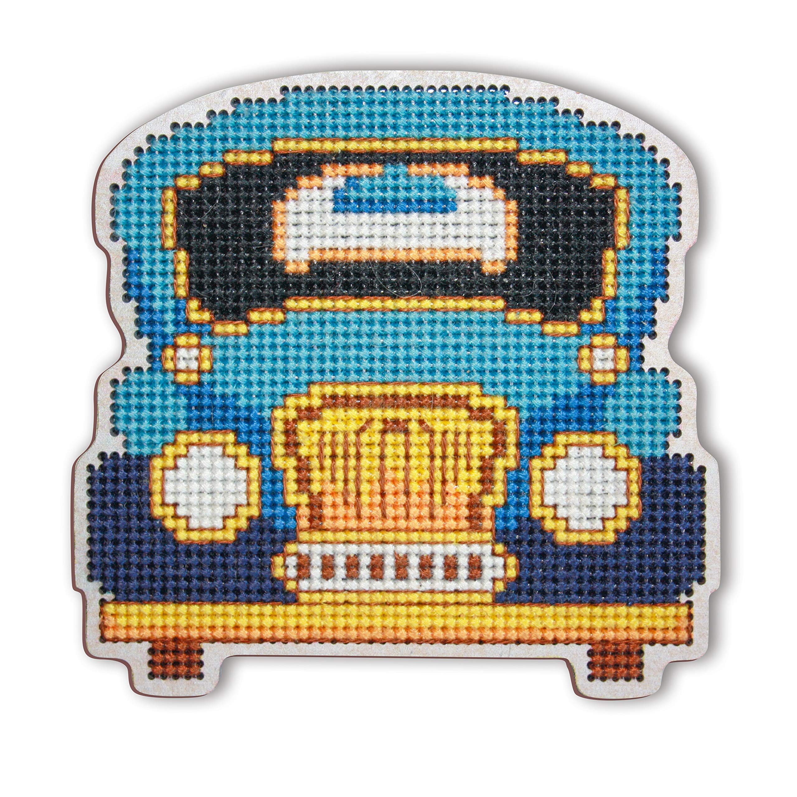 Rto Multicoloured Ehw045 Auto Blue Cross Stitch Kit On Wooden Panel, Cotton, Multicolor, 8.8 X 8.5 Cm
