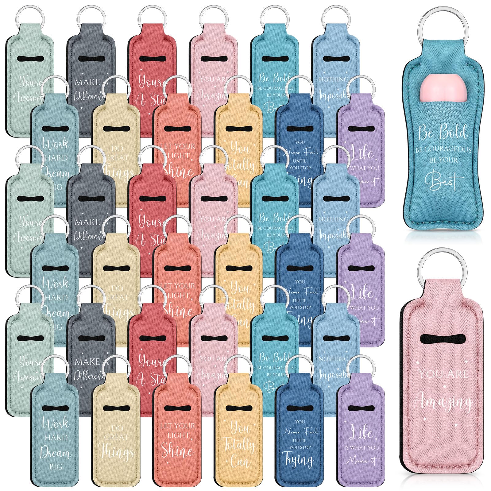36 Pcs Lip Balm Holder Keychain Bulk for Women, Inspirational