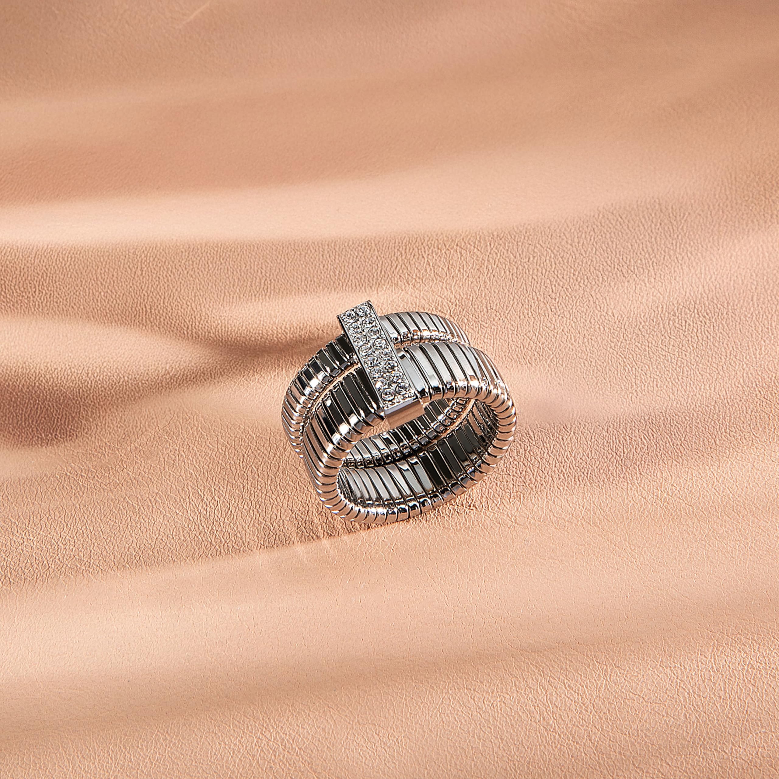 Morellato Anello Donna in Acciaio, Cristalli, Collezione ONDA, Effetto Rigato