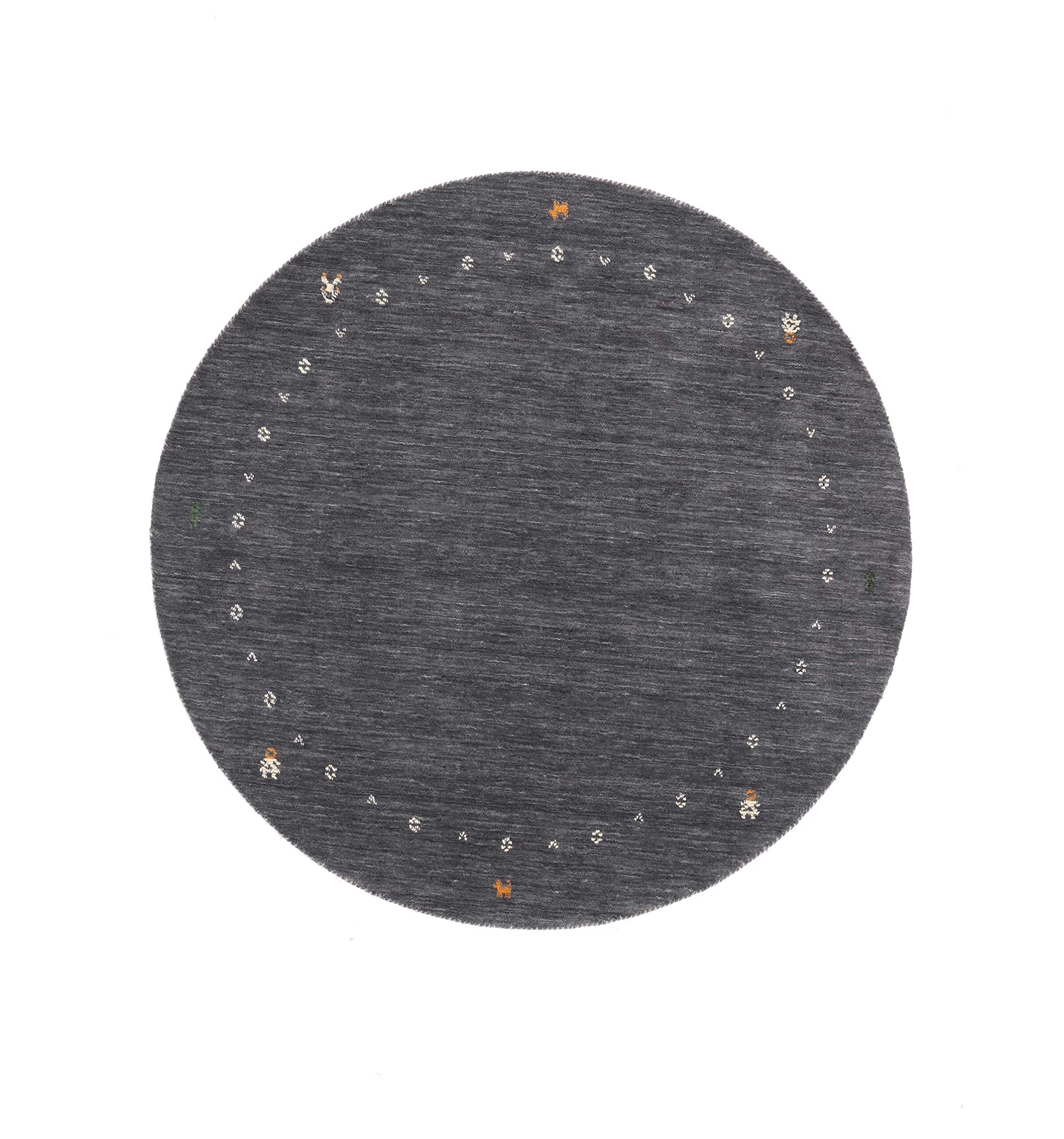 Tapis en laine Gabbeh Muti rond noir 120x120 tissé à la main