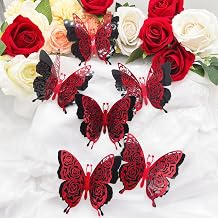 3D Red Butterfly Wall Stickers 6pcs Removable Valentines Red Rose Butterfly Stickers Wall Decal Butterfly Wall Decals for Home and Room Decoration Wedding Bedroom Decor Living Room Sticker