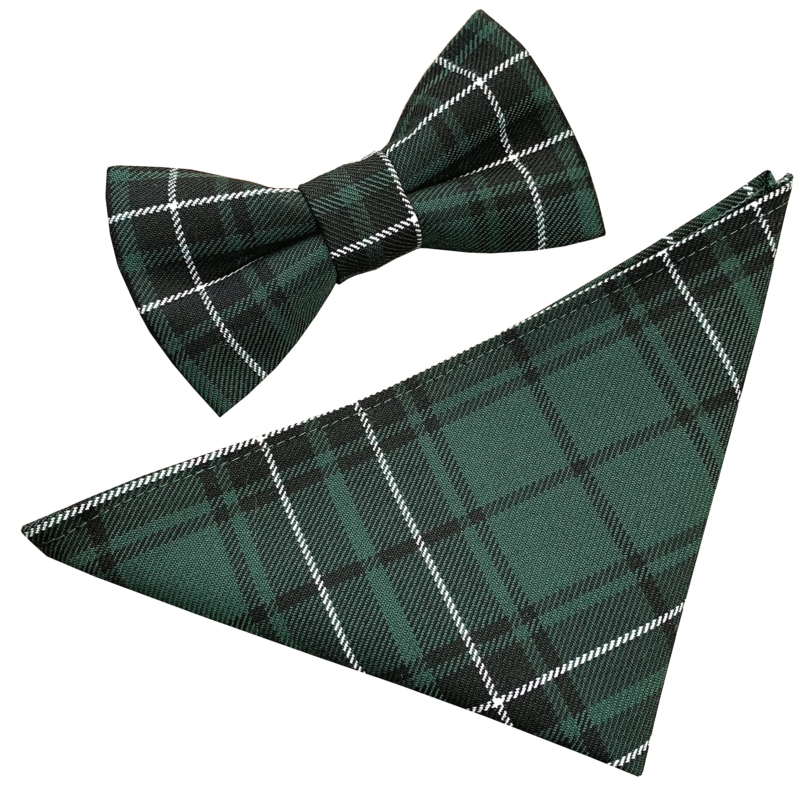 Men's Maclean Green Tartan Scottish Bow Tie & Hanky Set