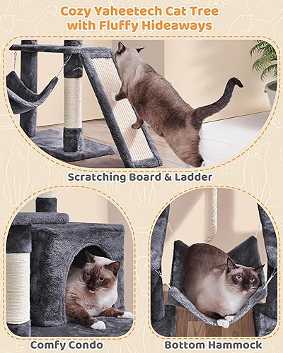 Vista 59 de Yaheetech Torre para gatos de 63 pulgadas, muebles para mascotas de varios niveles para gatitos de interior con postes rascadores cubiertos de sisal
