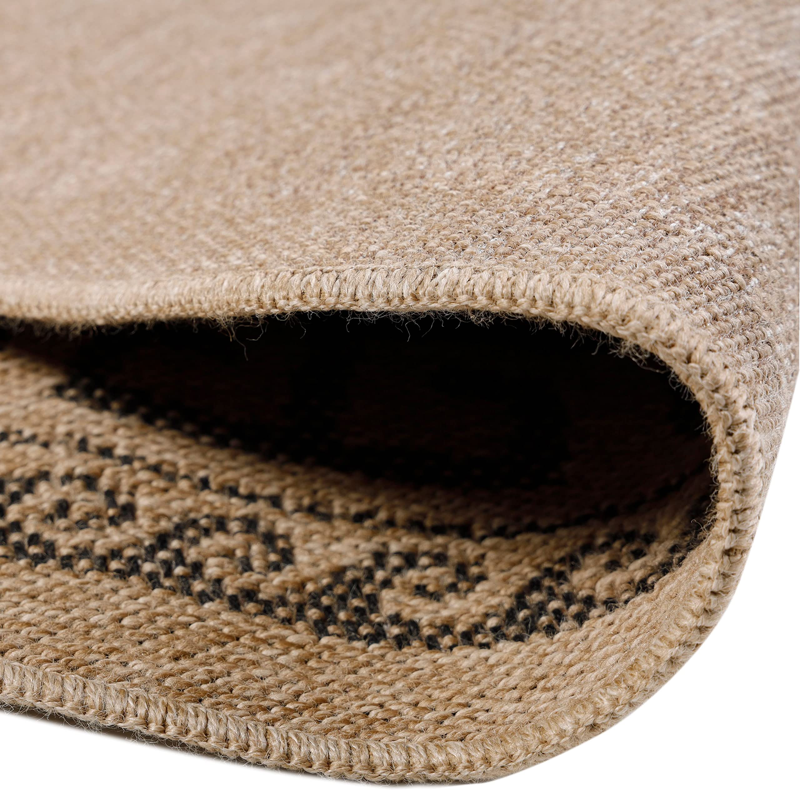 Teppium Tapis d'extérieur résistant aux intempéries, 120 cm, rond, aspect sisal naturel et jute – Tapis de cuisine lavable, antidérapant, imperméable, design greek, facile d'entretien – Idéal pour