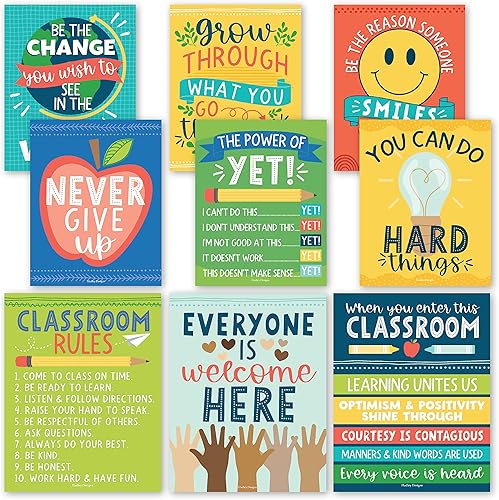 Miniatura 9 de Hadley Designs Póster motivacional para decoración de aula, 9 pósteres de aula de mentalidad de crecimiento, decoración de pared inspiradora