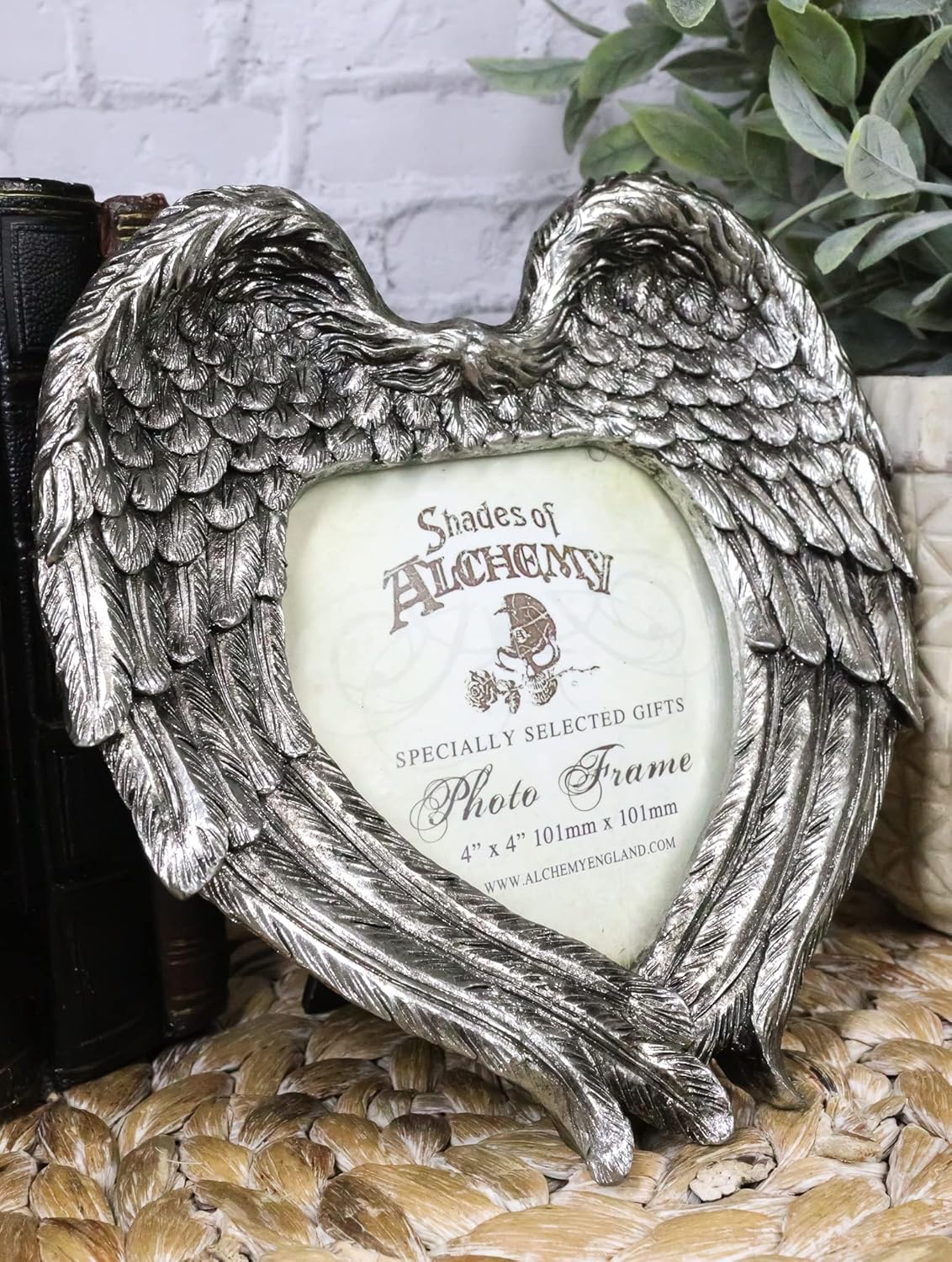 Ebros Gift Alchemy Gothic Angel Winged Heart 4"X4" Photo Picture Frame Wall Or Easel Desktop Display Metallic Finish Decorative Valentines Boudoir Accent
