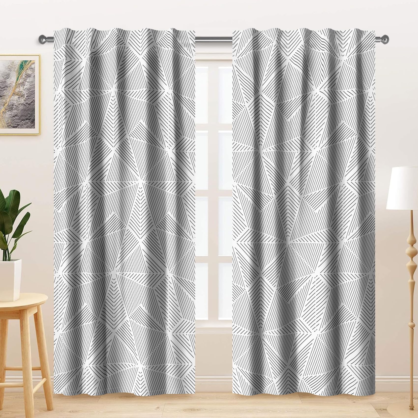 Kzzfqxb Triangle Grey Curtains 2 Panels 117x183cm, Light Grey Black and White Triangle Polygon Geometric Patterns, Window Drapes for Living Room Bedroom, Simple and Elegant — image 1
