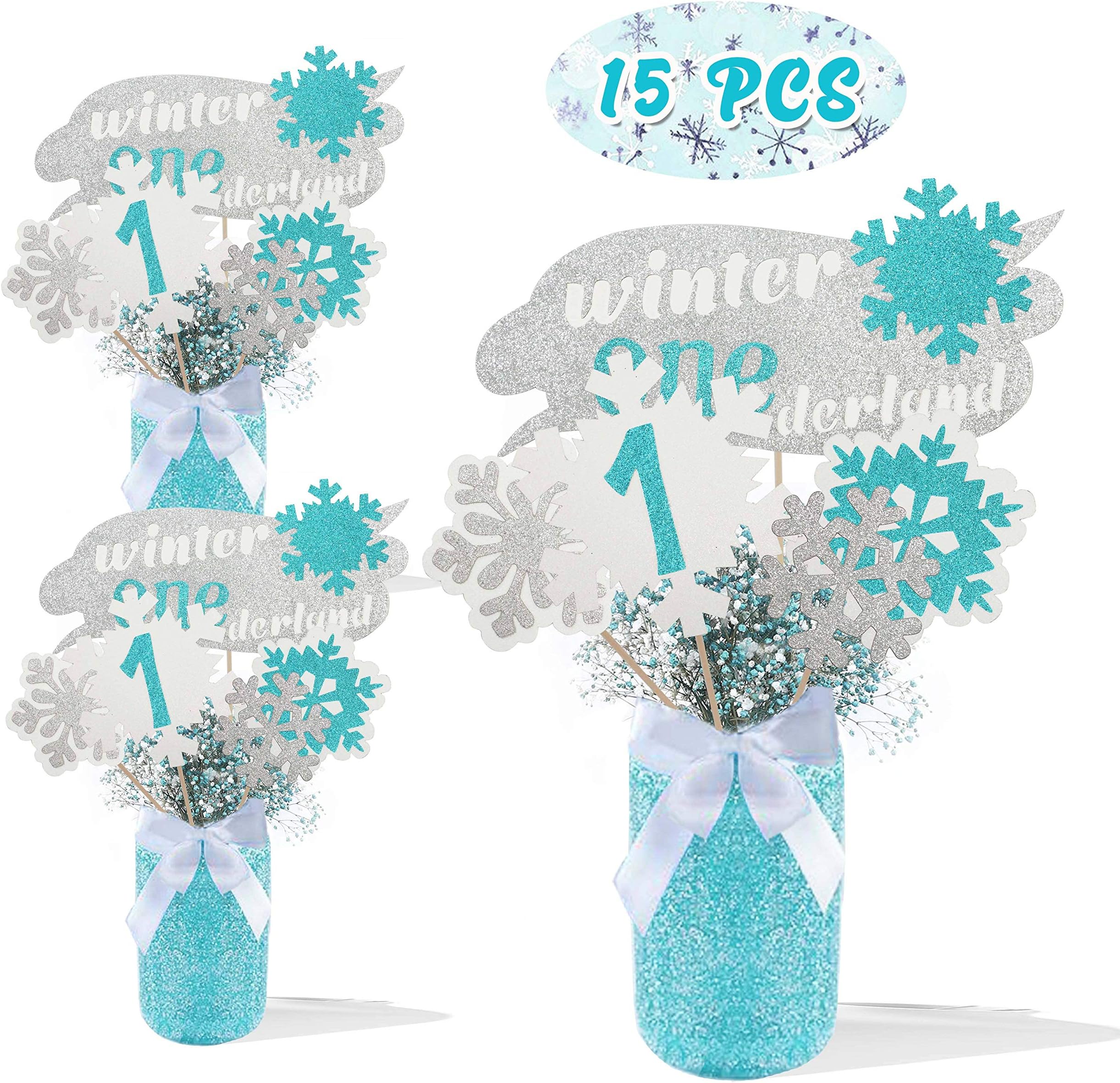 Winter Onederland Centerpieces Blue Snowflakes One Winter Wonderland Table Toppers, Winter First Birthday Party Decorations for Frozen Birthday Party Little Snowflake Baby Shower