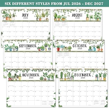 Calendar 2026-2027- Wall Calendar 2026-2027, Jul. 2026 - Dec. 2027, 18-Month Calendar, 15 x 11.5, Twin-Wire Binding + Hanging Hook + Thick Paper + Unruled Blocks with Julian Dates - Plants