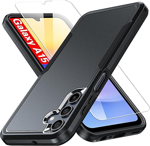 Oneagle Funda para Samsung Galaxy A15 5G, doble capa Galaxy A15 5G con 1 protector de pantalla de vidrio templado, protección militar de 15 pies,