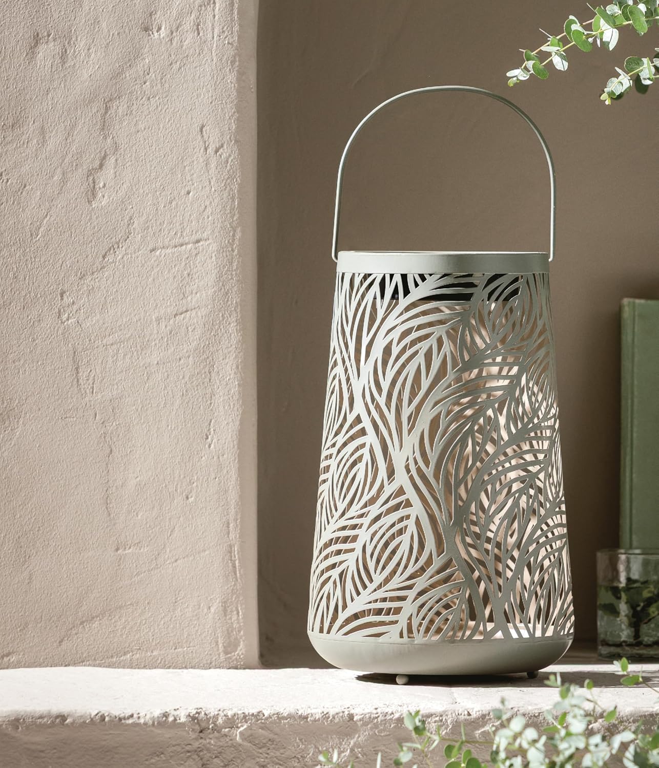 Dehner Olea Solar Lantern Diameter 20 x Height 32 cm - LED Garden Light, Warm White, Solar Powered, Twilight Sensor, Metal & Plastic, Green