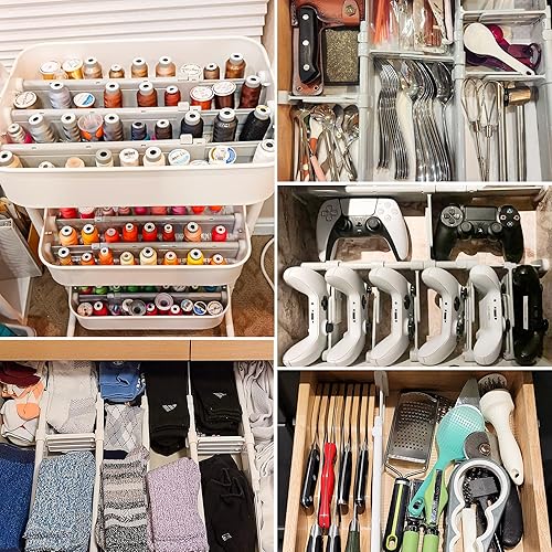 Miniatura 2 de HiYZ Separadores de cajones expandibles con insertos Organizadores de cajones ajustables para cocina, dormitorio, tocador, oficina, 12 separadores