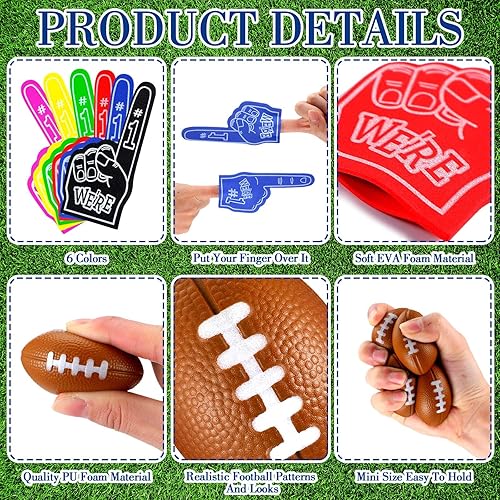 Miniatura 3 de 60 piezas de recuerdos de fiesta de fútbol, 30 unidades de dedos de espuma para fanáticos de los deportes #1 y 30 piezas de mini pelota de fútbol