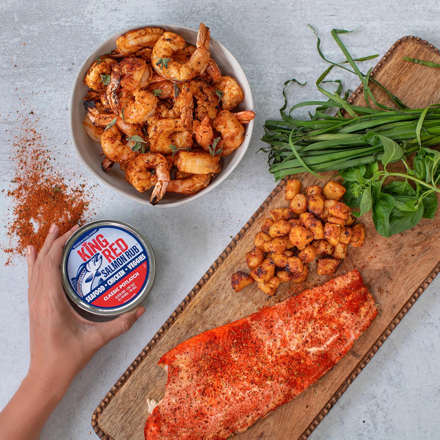 2 - King Red Salmon Rub – Classic Potlatch Seasoning Dry Spice Blend - Grilled Salmon, Seafood and Veggies – All Natural, Gluten-Free, Keto, Low Salt and No MSG – 3oz Fresh-Sealed Pouch in Reusable Tin