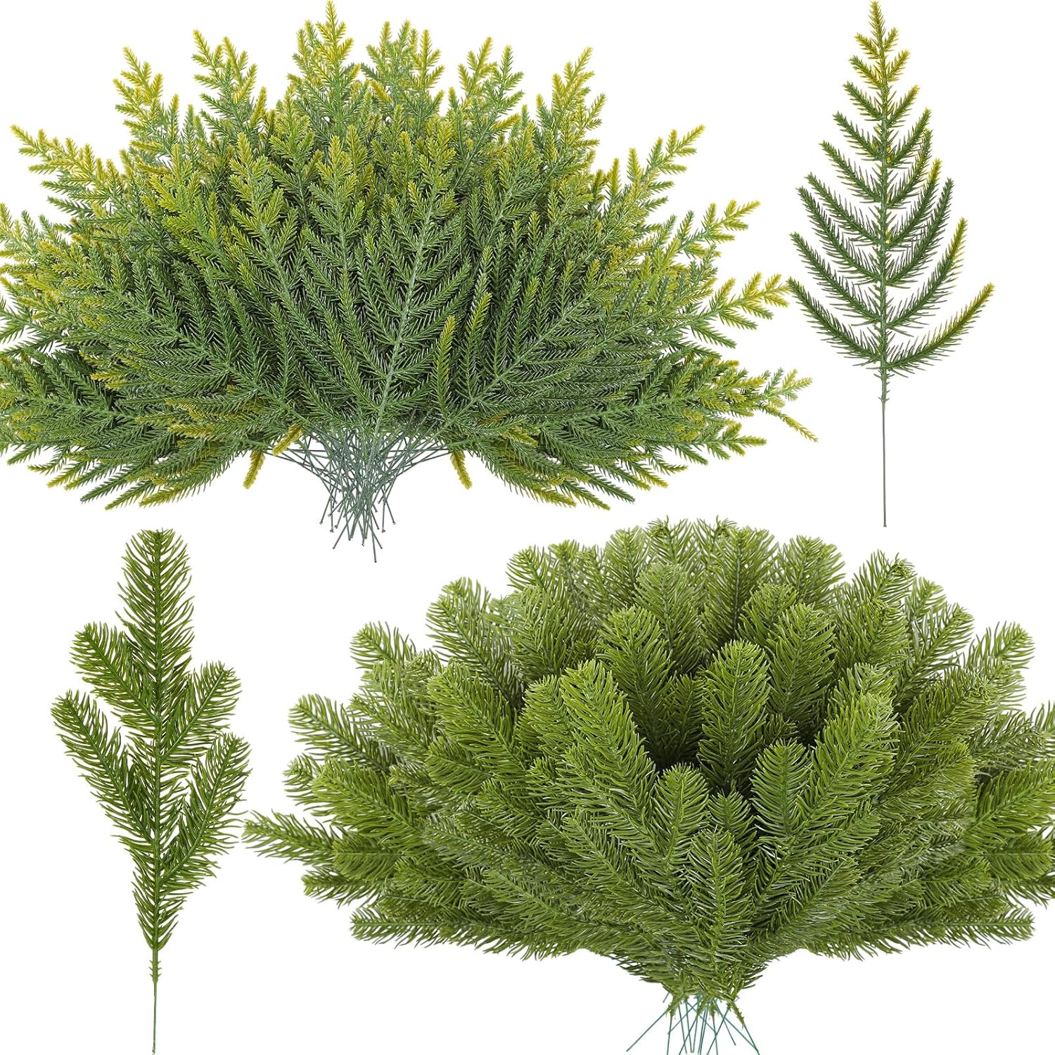 Riceshoot 200 Pcs Artificial Christmas Greenery Include 100 Pcs 11.8'' Christmas Pine Branches 100 Pcs 10.6'' Christmas Cedar Branches Plastic Fake Greenery Picks and Sprays Xmas Vase Filler Decor