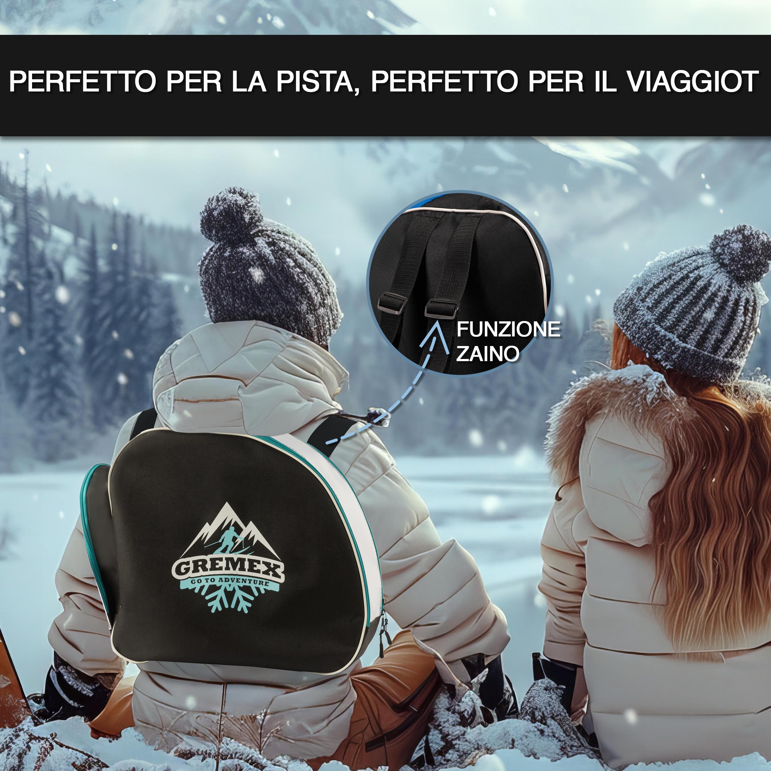 borsa per scarponi da sci con casco - borsa impermeabile con scomparto per casco - borsa per scarponi da sci e casco - zaino con scomparto per casco e cuciture in titanio