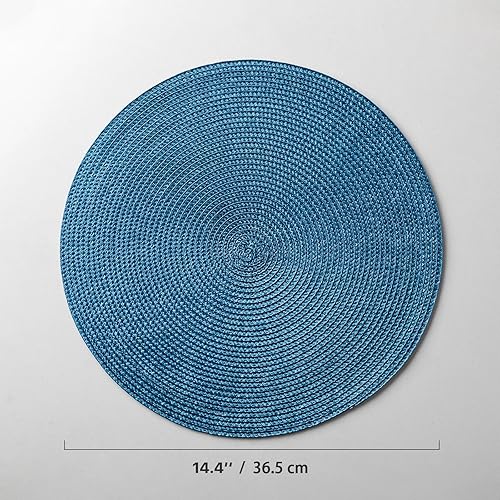 Miniatura 6 de Juego de 12 manteles individuales redondos tejidos de plástico, lavables y lavables para mesa de comedor, resistentes al calor, antideslizantes,