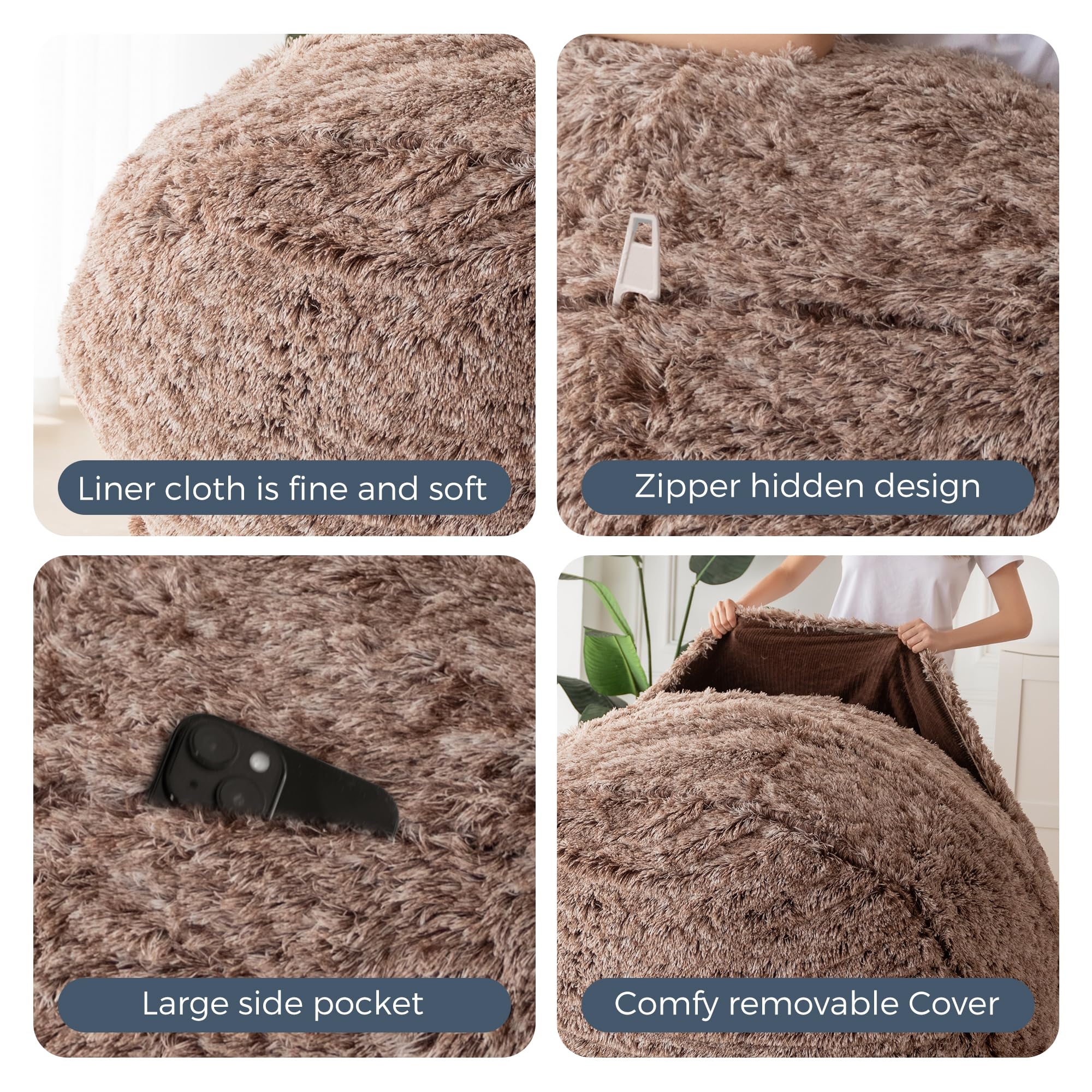 MAXYOYO Riesiges Sitzsackbett – umwandelbar vom Sitzsack zum Bett – großes Sofa mit Plüschbezug und Flauschiger Füllung im Lieferumfang enthalten, für Erwachsene, Paare, Gäste (Braun, 150x200 cm)