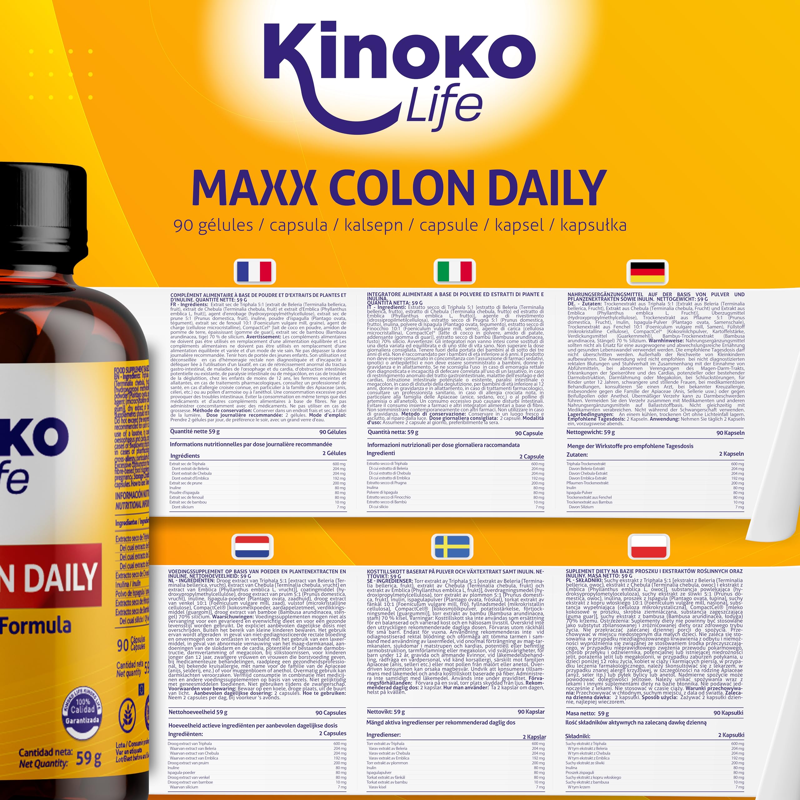 MaXX COLON DAILY – Lassativo Naturale e Sollievo dalla Stitichezza | Triphala + Psyllium (Fibre Prebiotiche) | Regolarità, Transito Intestinale e Riduzione dei Gas (90 Capsule)