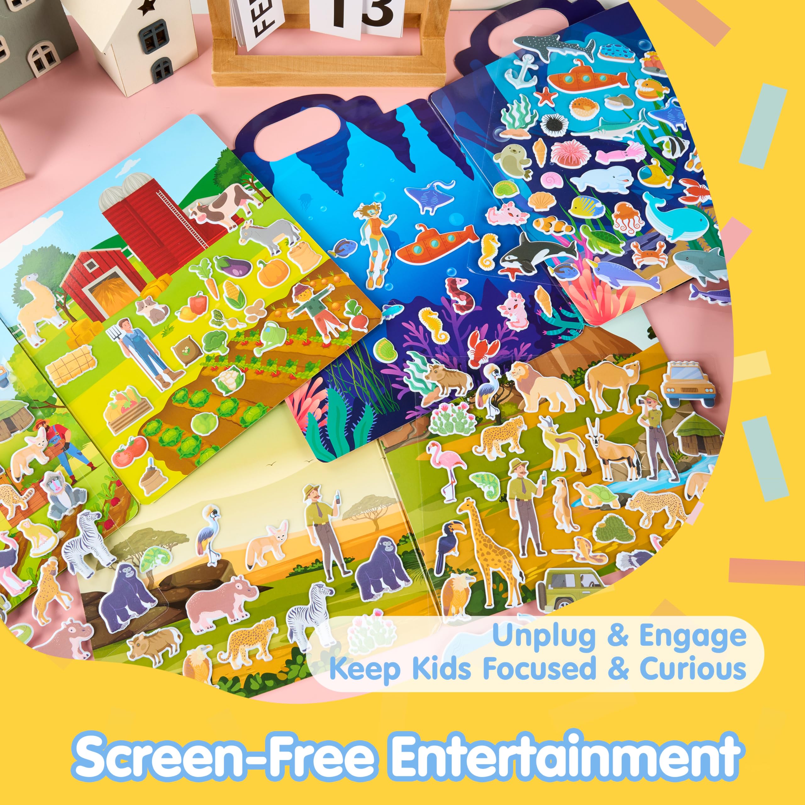 JOYIN 3 Sets Reusable Sticker Book for Kids 122Pcs 3D Travel (Farm, Ocean - Image 3