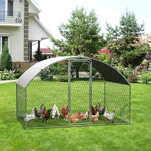 Gallinero de metal grande, gallinero de metal con cubierta impermeable y anti-ultravioleta para exteriores, jaula de aves de corral de 9.8 x 13.1 x