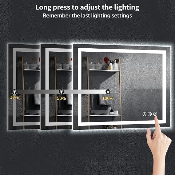 32x40 LED Bathroom Mirror with Lights, Backlit+Frontlit, Anti-Fog | CRI 95, Stepless Dimmable, 3 Colors Lighting, Shatterproof Tempered Glass, HD Reflection, Memory, (Horizontal/Vertical)