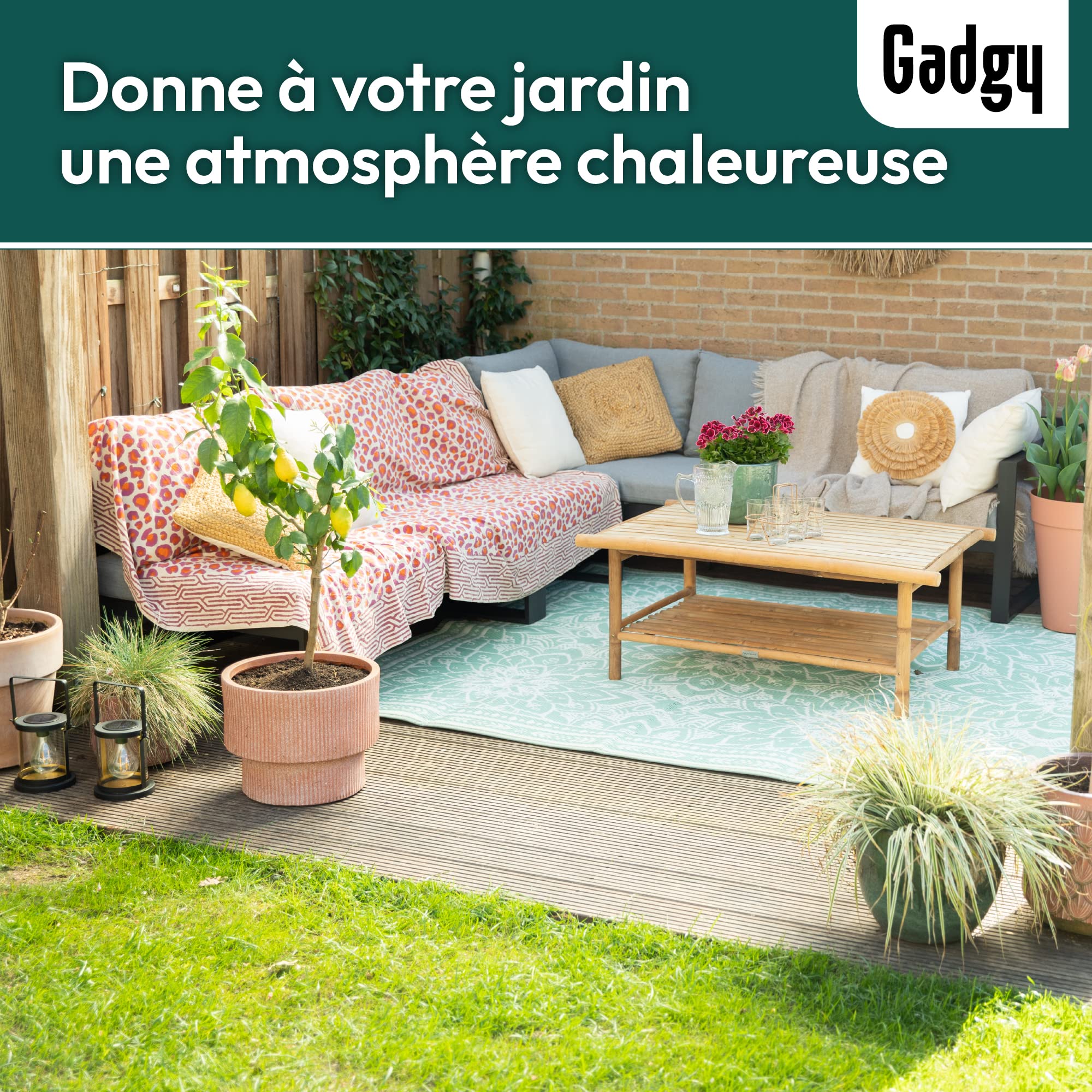 Gadgy Tapis Exterieur Resistant Pluie 300x200cm, Imperméable, Résistant à L’Eau & Aux UV, de Elegant Jardin Tapis, Réversible avec Sac Transport, Vert