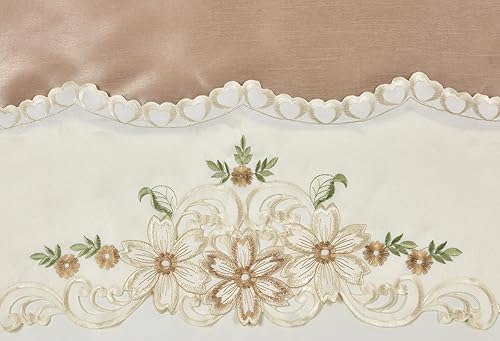 Miniatura 3 de GOHD - Juego de cortinas de cocina con diseño floral, cenefa y nivel. Bonito bordado floral a juego en el borde con cortes (beige)