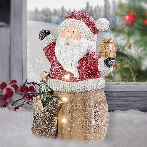 Miniatura 5 de Estatua de Papá Noel con luces LED para decoraciones de Navidad, decoración de vacaciones de invierno para estantes, estantería, chimenea, manto,
