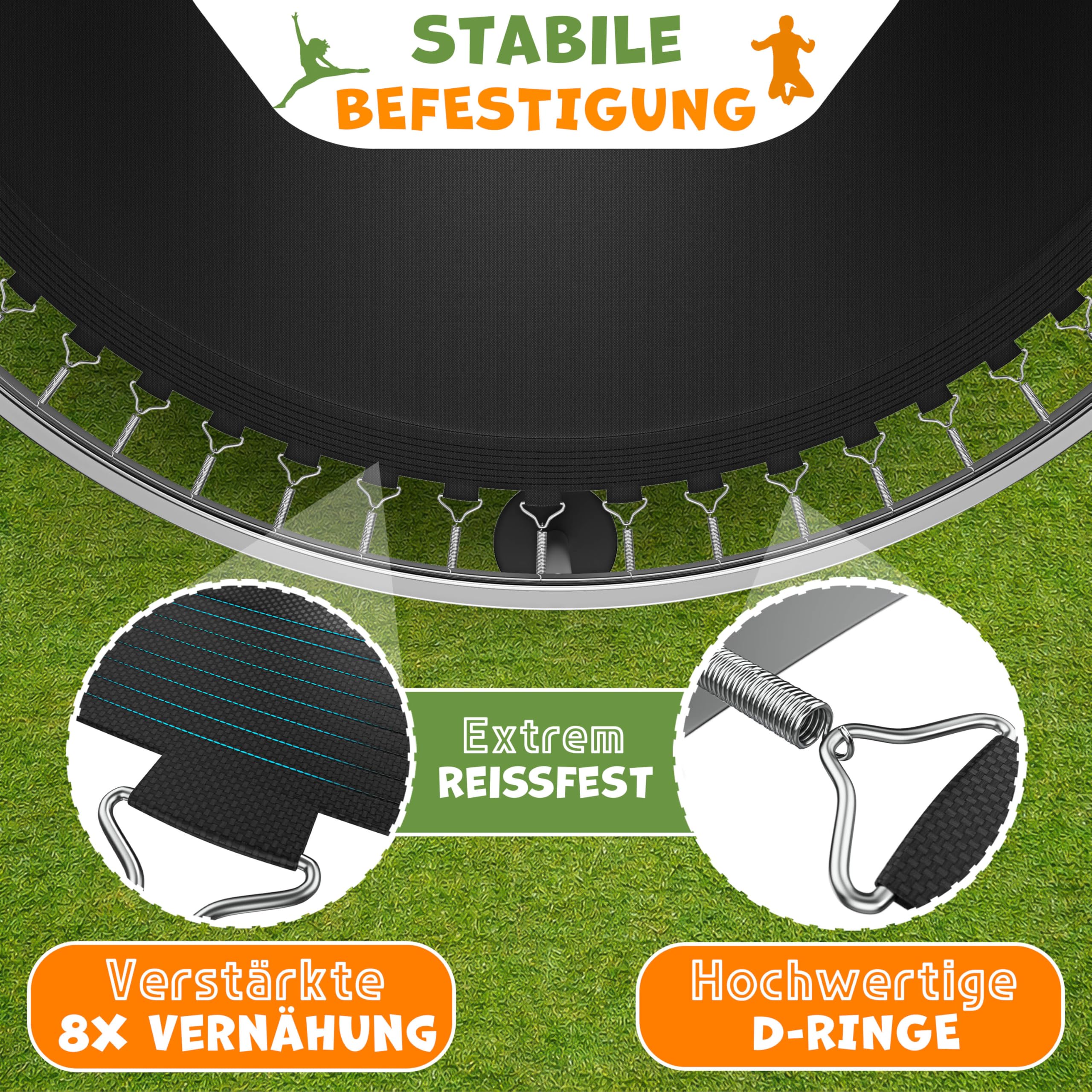 KIDUKU® Trampolin Sprungtuch Ø 244 305 366 427 cm | Ersatz Sprungmatte 48-96 Ösen UV-Beständig & Wetterfest | Zubehör Ersatzmatte Garten-Trampolin | Trampolinsprungtuch 260g/m² PP