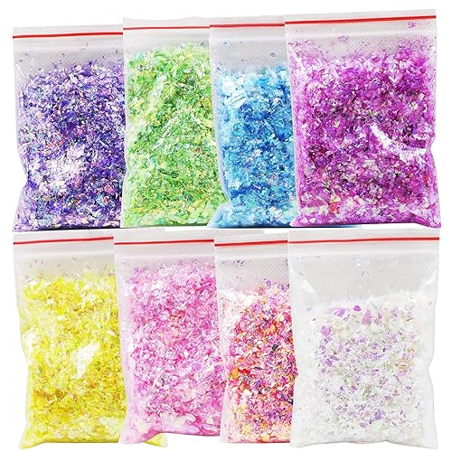 Miniatura 2 de AddFavor Kit de lentejuelas holográficas con purpurina de uñas de 8 colores brillantes hexagonales, polvo fino, estrella, mezcla de copos gruesos