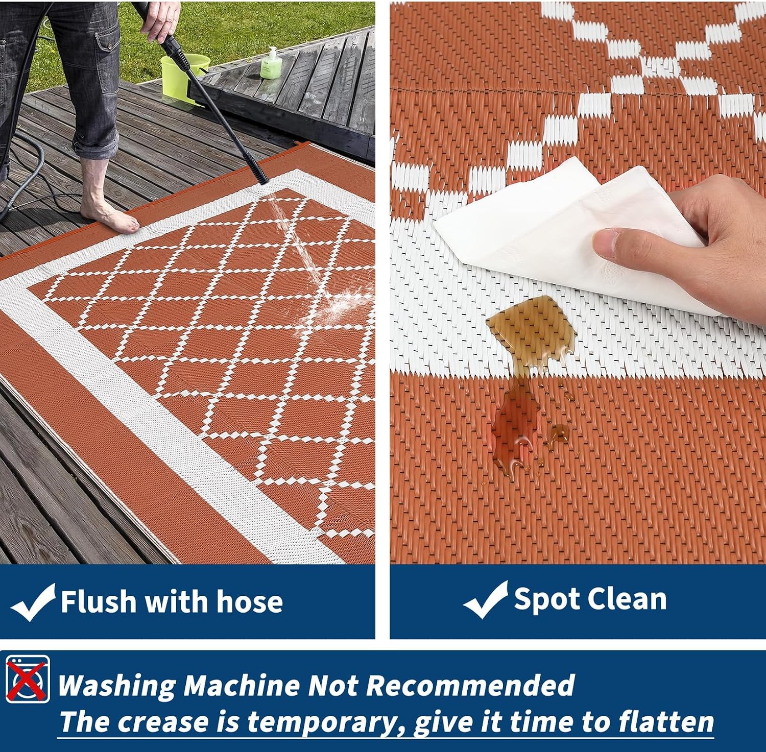 Garvee Patio Rugs Outdoor 9x12 Plastic Straw Rug Modern Trellis Reversible Camping Carpet, Waterproof Outdoor Mat with 4 Stakes and Storage Bag for RV, Picnic, Backyard, Deck, Balcony, Porch, Beach
