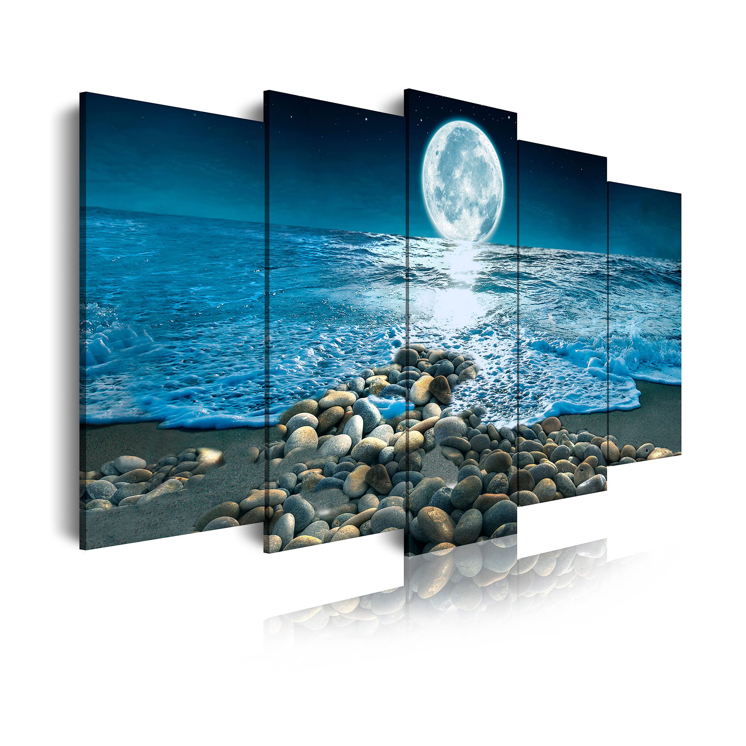 DekoArte - Cuadros Modernos Impresión Imagen Artística | 5 Piezas 150x80cm | Lienzo Decorativo Para Salón o Dormitorio | Estilo Paisaje Nocturno con la Luna iluminando